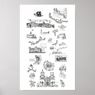Poster av illustrationer: Tucson, Arizona Landmark