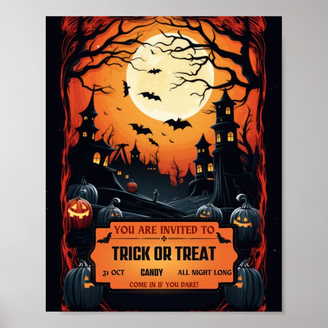 Poster  av inbjudan till Spooky Bus eller godis (Framsidan)
