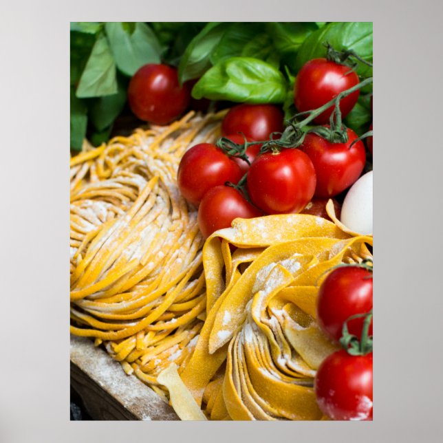 Poster av italienska Food Pasta Tomato Basil Eggs (Framsidan)