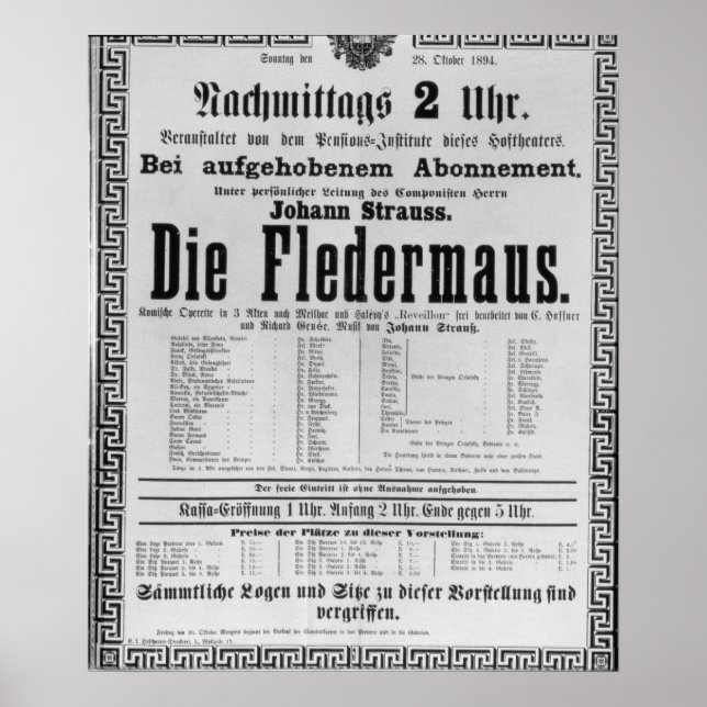 Poster av Johann göra reklam för Die Fledermaus (Framsidan)