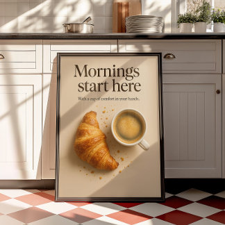 Poster av kaffet Pub minimalistkroissant och espre