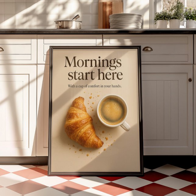 Poster av kaffet Pub minimalistkroissant och espre (Skapare uppladdad)