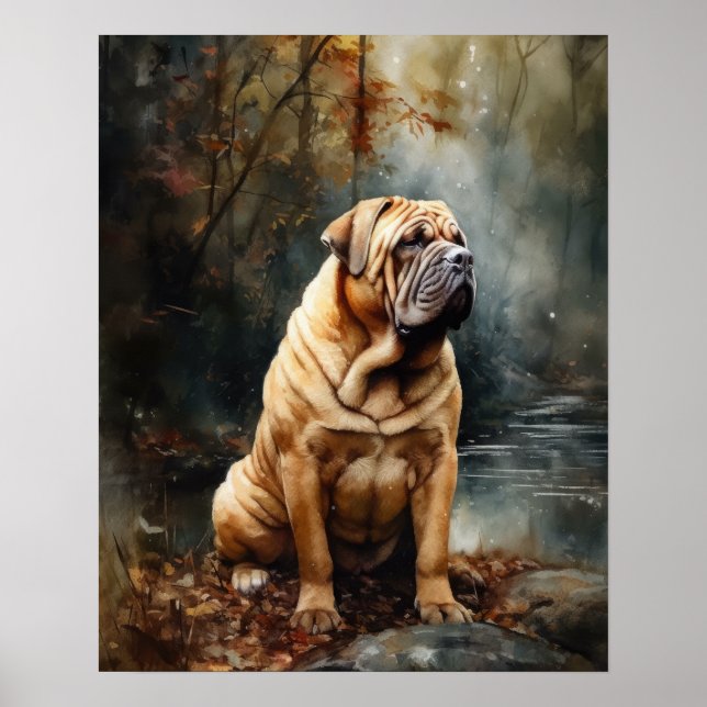 Poster av kinesisk Shar-Pei-Hund-teckning (Framsidan)