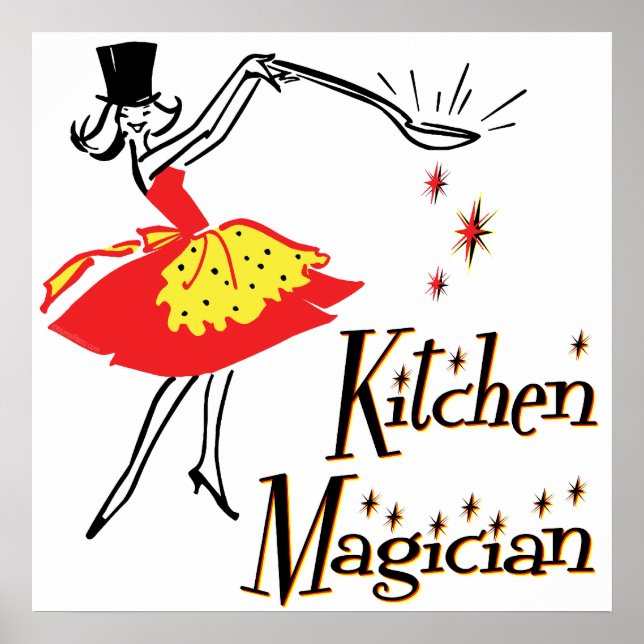 Poster av Kitchen Magician Retro Cooking Art (Framsidan)