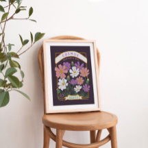 Poster av kosmos Flowers Seed Packet (djup Lila)