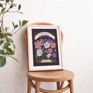 Poster av kosmos Flowers Seed Packet (djup Lila)