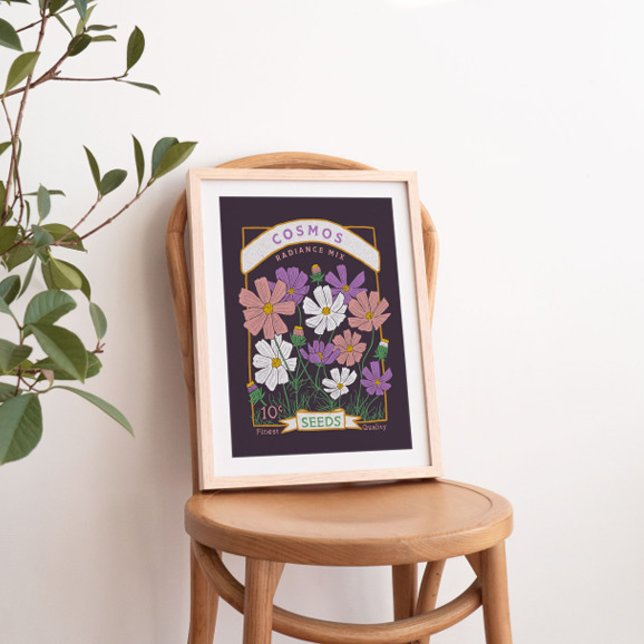 Poster av kosmos Flowers Seed Packet (djup Lila) (Skapare uppladdad)