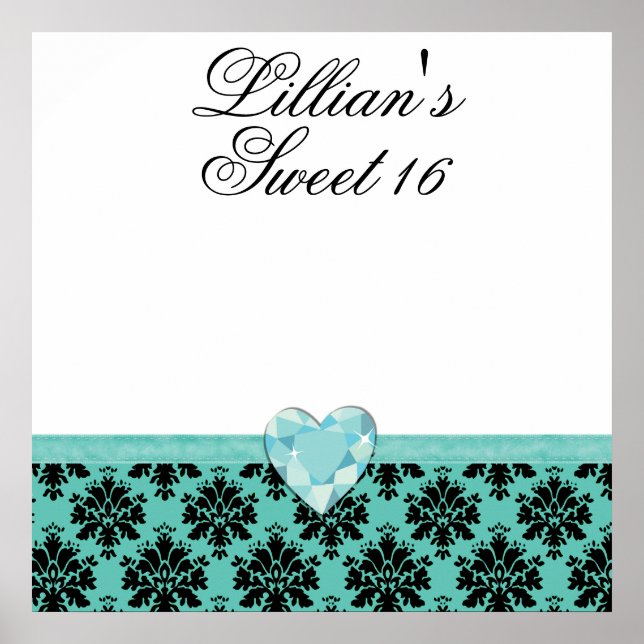 Poster av KRW Blue Jewel Heart Sweet 16 Autograph (Framsidan)