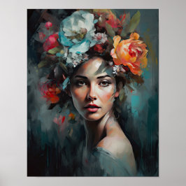 Poster av kvinnan med blomstande huvudteckning