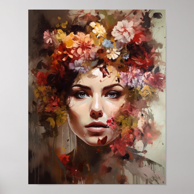 Poster av kvinnan med blomstande huvudteckning (Framsidan)
