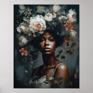 Poster av kvinnan med blomstande huvudteckning