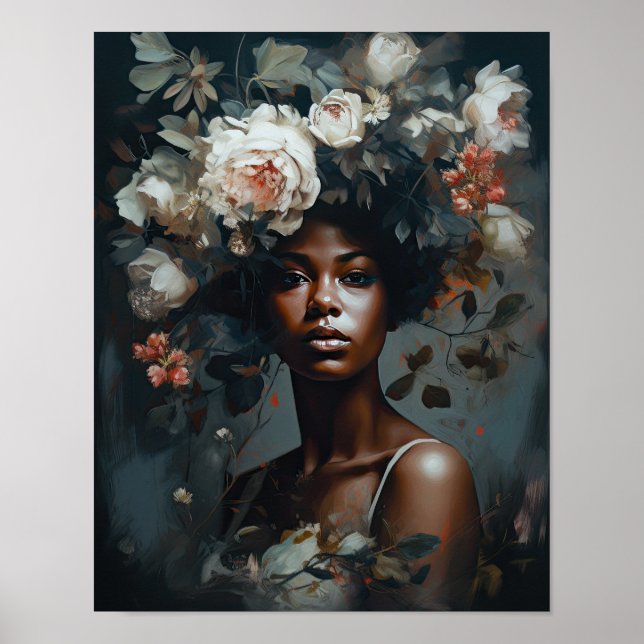 Poster av kvinnan med blomstande huvudteckning (Framsidan)