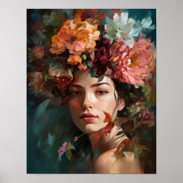 Poster av kvinnan med blomstande huvudteckning