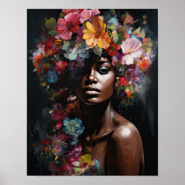 Poster av kvinnan med blomstande huvudteckning