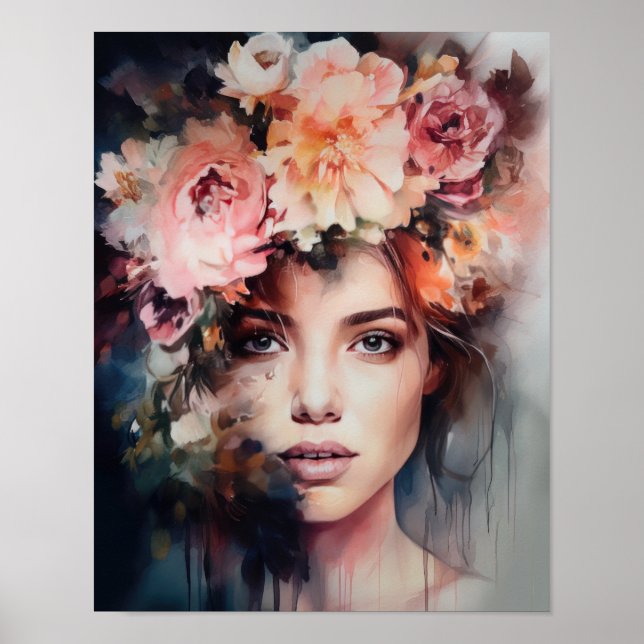 Poster av kvinnan med blomstande huvudteckning (Framsidan)