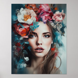 Poster av kvinnan med blomstande huvudteckning