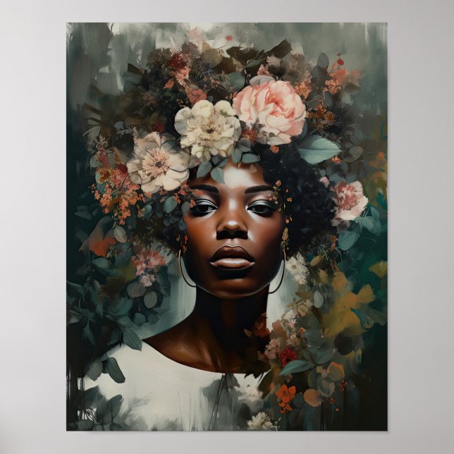 Poster av kvinnan med blomstande huvudteckning (Framsidan)