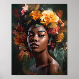 Poster av kvinnan med blomstande huvudteckning