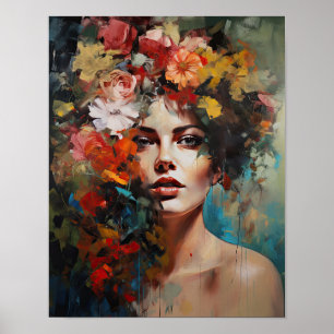 Poster av kvinnan med blomstande huvudteckning