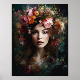 Poster av kvinnan med blomstande huvudteckning