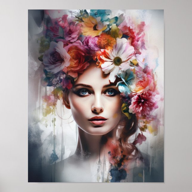 Poster av kvinnan med blomstande huvudteckning (Framsidan)