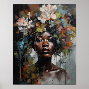 Poster av kvinnan med blomstande huvudteckning