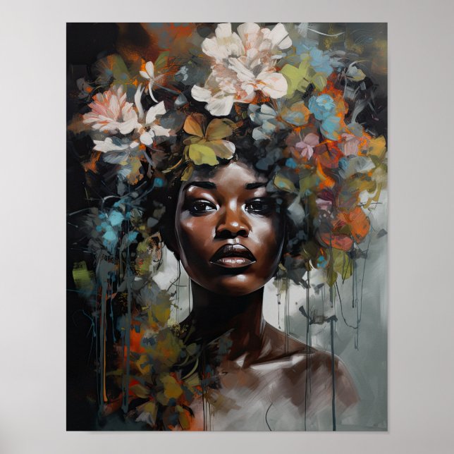 Poster av kvinnan med blomstande huvudteckning (Framsidan)