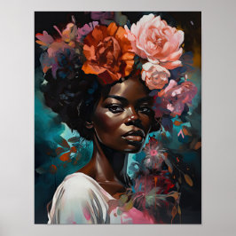 Poster av kvinnan med blomstande huvudteckning