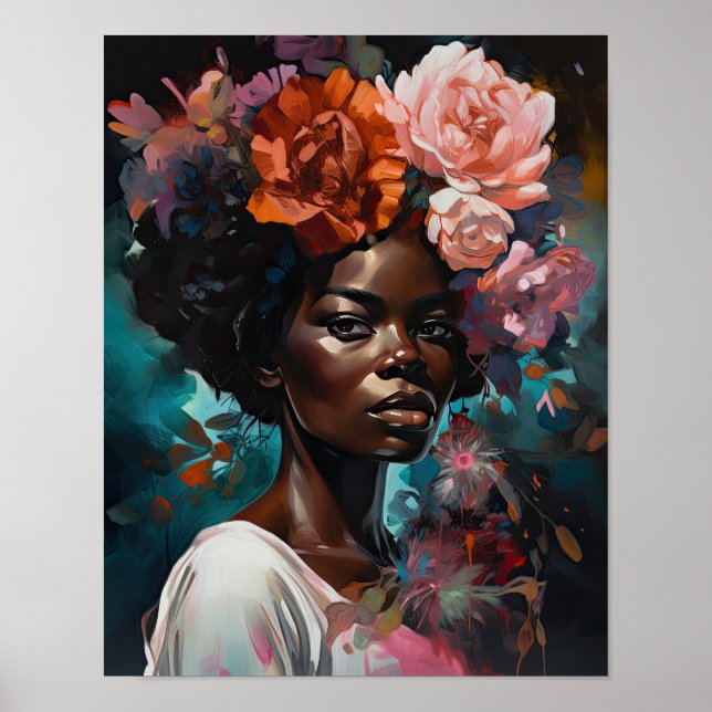 Poster av kvinnan med blomstande huvudteckning (Framsidan)