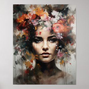 Poster av kvinnan med blomstande huvudteckning