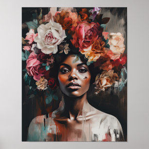 Poster av kvinnan med blomstande huvudteckning