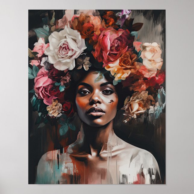 Poster av kvinnan med blomstande huvudteckning (Framsidan)
