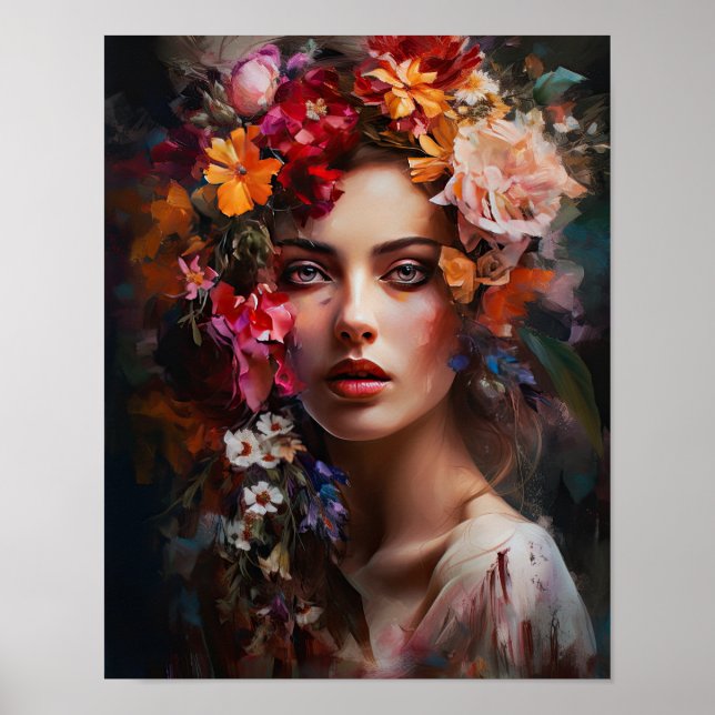 Poster av kvinnan med blomstande huvudteckning (Framsidan)