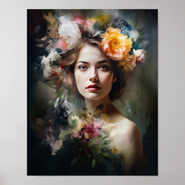 Poster av kvinnan med blomstande huvudteckning (Framsidan)