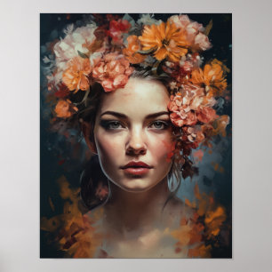 Poster av kvinnan med blomstande huvudteckning