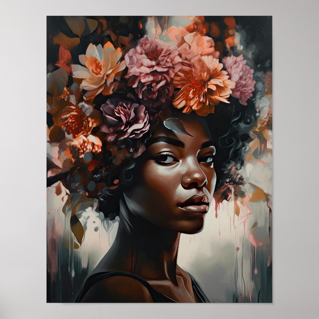 Poster av kvinnan med blomstande huvudteckning (Framsidan)