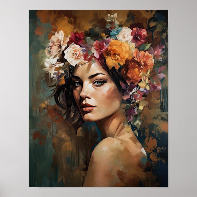 Poster av kvinnan med blomstande huvudteckning (Framsidan)