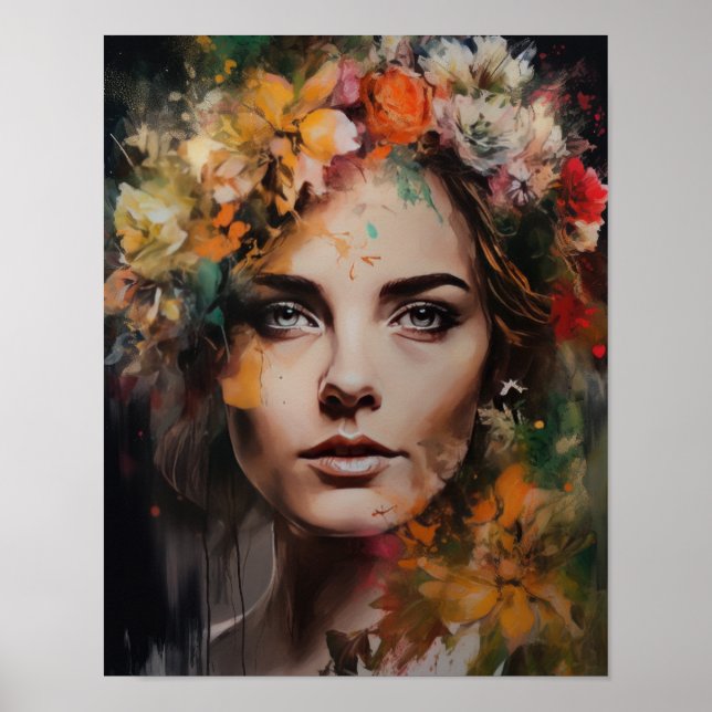 Poster av kvinnan med blomstande huvudteckning (Framsidan)