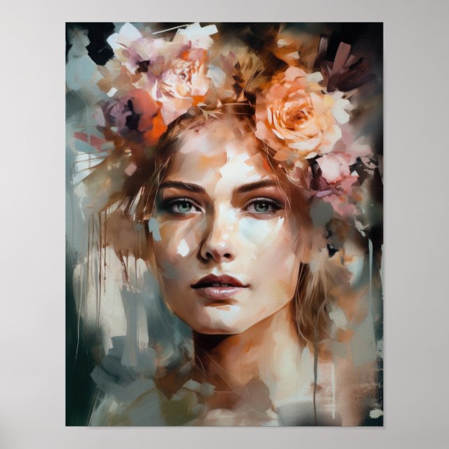 Poster av kvinnan med blomstande huvudteckning (Framsidan)