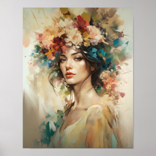Poster av kvinnan med blomstande huvudteckning