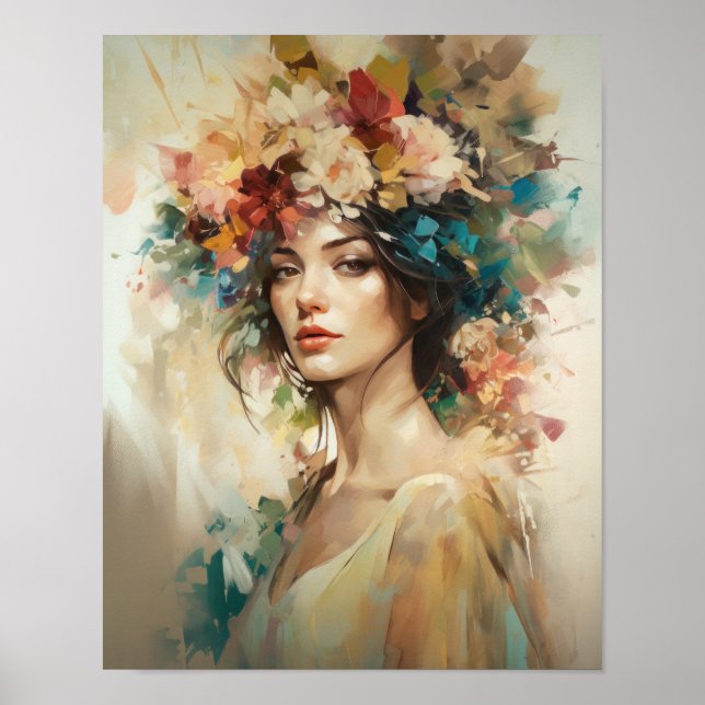 Poster av kvinnan med blomstande huvudteckning (Framsidan)