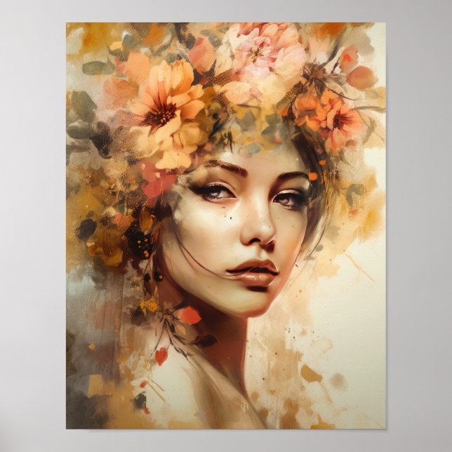 Poster av kvinnan med blomstande huvudteckning (Framsidan)