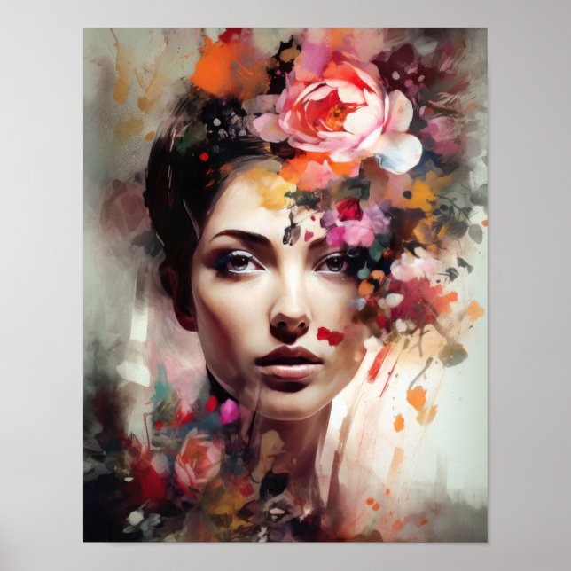 Poster av kvinnan med blomstande huvudteckning (Framsidan)