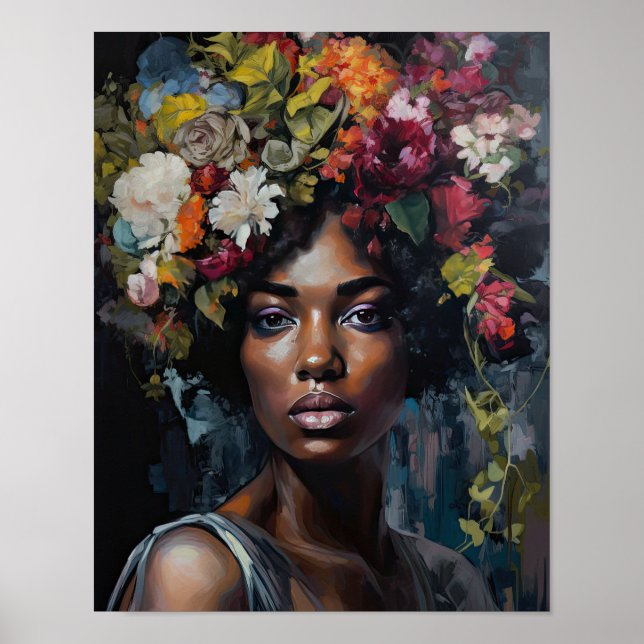 Poster av kvinnan med blomstande huvudteckning (Framsidan)