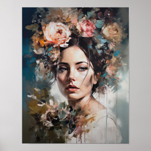 Poster av kvinnan med blomstande huvudteckning
