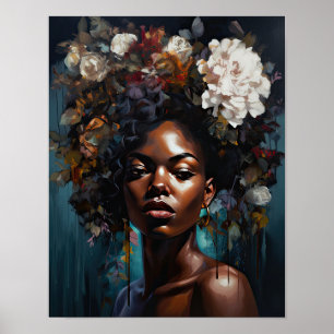 Poster av kvinnan med blomstande huvudteckning