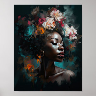 Poster av kvinnan med blomstande huvudteckning