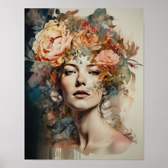 Poster av kvinnan med blomstande huvudteckning (Framsidan)