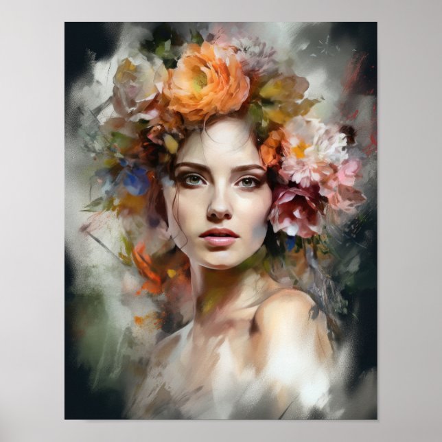Poster av kvinnan med blomstande huvudteckning (Framsidan)