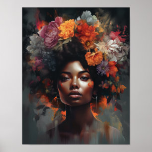 Poster av kvinnan med blomstande huvudteckning